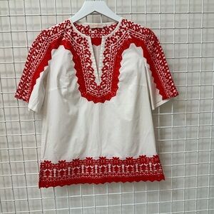 Tory Burch orange embroidered lace summer top size 2